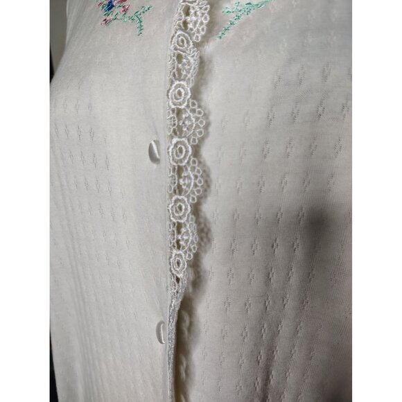 NWT Ashley Taylor Nightgown XL Brushed Knit Lounger Embroidered Flower White - Picture 3 of 6